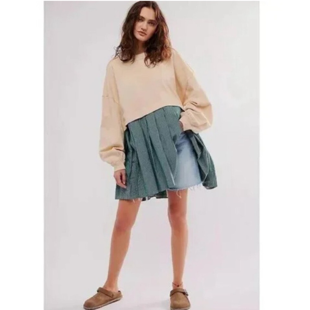 Free People Eleanor Striped Sweatshirt Minidress XS OVERSIZED